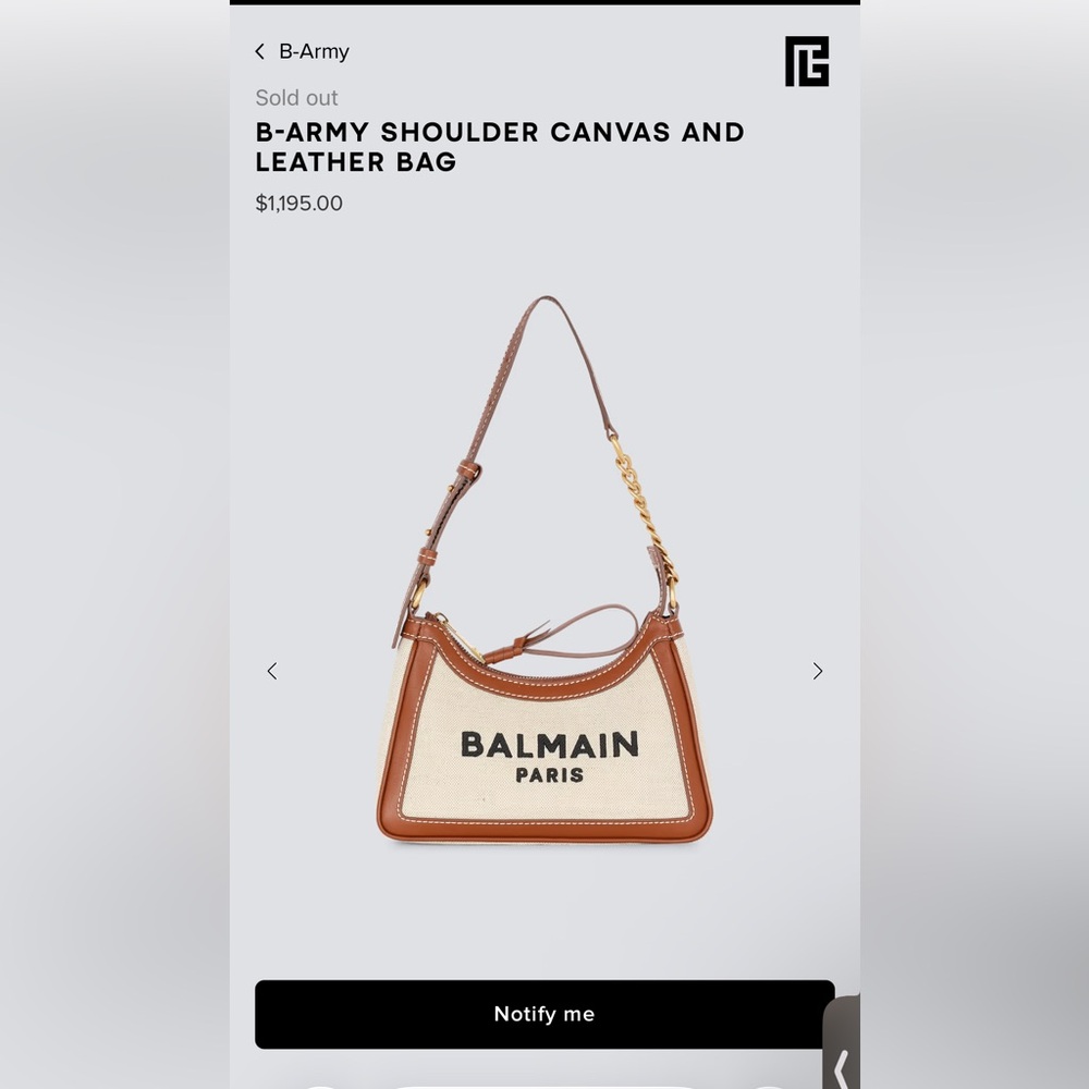 Balmain FLAW rehab B-army canvas calfskin leather hobo shoulder Bag purse - Picture 5 of 5